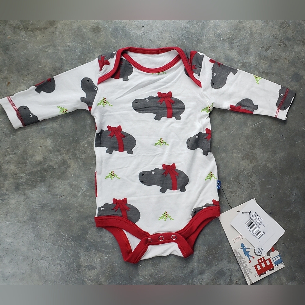 0-3 mos KicKee Pants Bamboo Christmas Hippo One Piece NWT